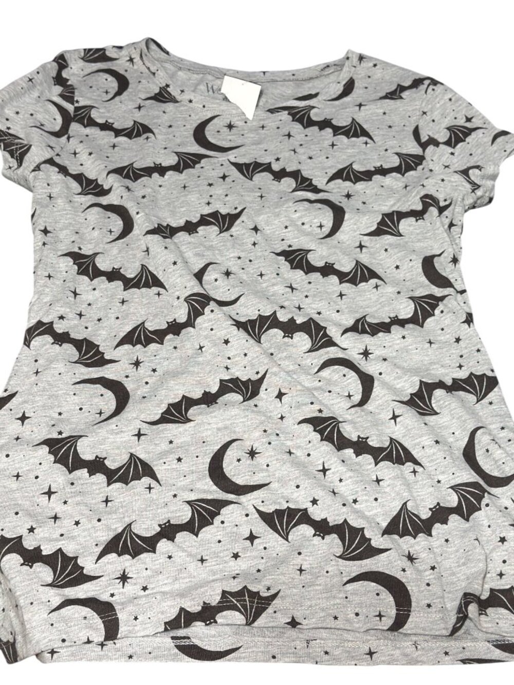 Wound Up Gray Halloween T Shirt Black Bats Moons Stars Crew Neck Size XL NWT